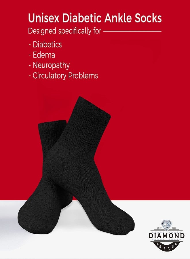 Diamond Star 12 pairs Extra Wide Diabetic Cotton Socks -Quarter Non-Binding, Ankle Socks (Size 10-15) Black - Image 4